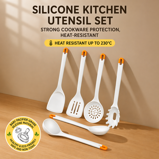 7pcs Silicone Kitchen Utensil Set – Heat Resistant & Non-Stick Safe