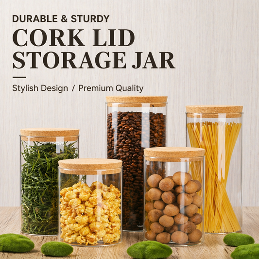 Cork Lid Glass Storage Jar Set (Borosilicate Glass)