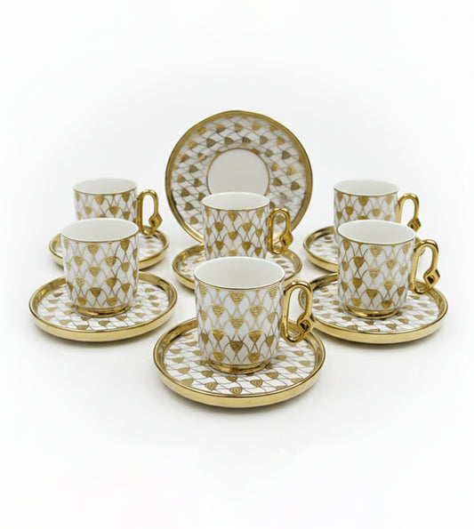 Luxury Porcelain Coffee Cup & Saucer Set (6 Cups)
