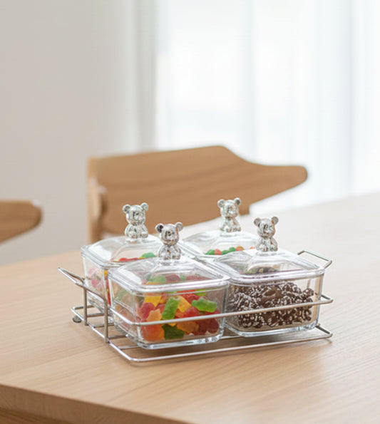 Glass Snack Storage Container Set with Tray (4 Compartments)