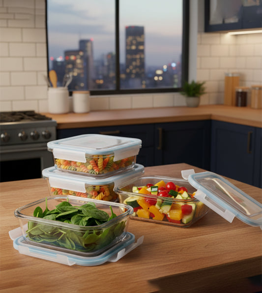 Glass Food Storage Container Set with Airtight Lock Lid (3 Sizes)