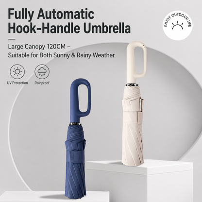 Automatic Hook Handle Umbrella – 125cm Windproof UV Protection Foldable Travel Umbrella