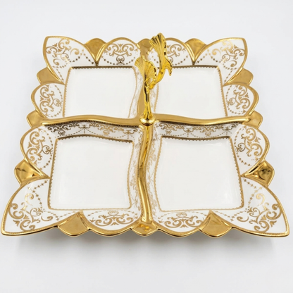 Luxury 4-Section Porcelain Serving Tray with Handle
