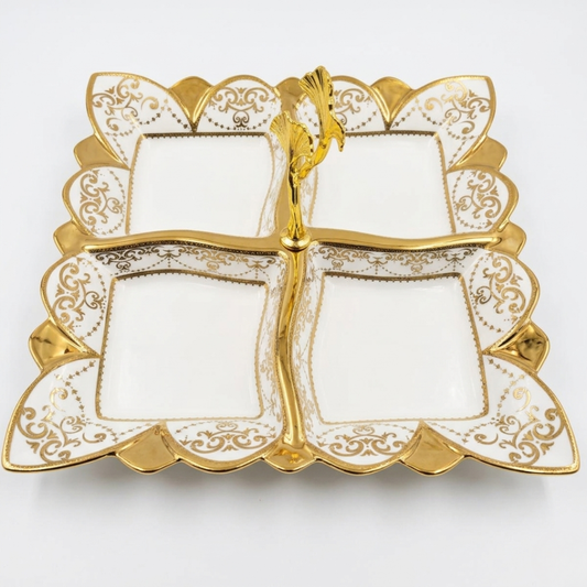 Luxury 4-Section Porcelain Serving Tray with Handle
