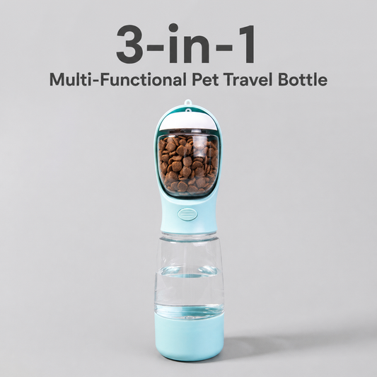 3-in-1 Portable Pet Travel Bottle (Water + Food + Waste Bag)