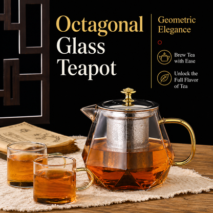 Octagonal Glass Teapot with Stainless Steel Infuser (750ML)