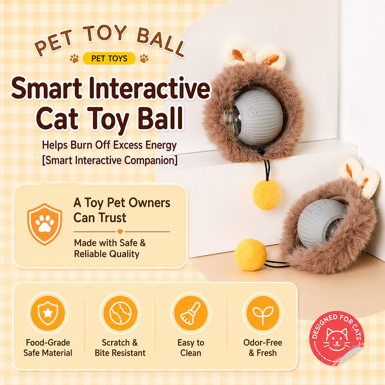 Smart Interactive Cat Toy Ball (USB Rechargeable Auto Rolling Toy)