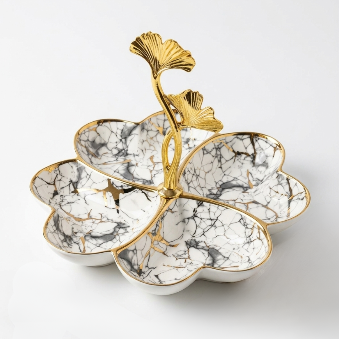 Luxury 4-Section Porcelain Serving Tray with Handle