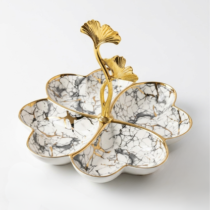 Luxury 4-Section Porcelain Serving Tray with Handle
