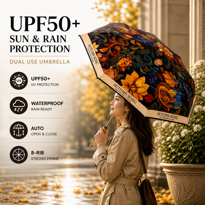 Autumn Song Premium Floral Automatic Umbrella (UV Protection, Windproof, Compact Design)