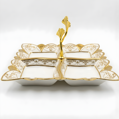 Luxury 4-Section Porcelain Serving Tray with Handle