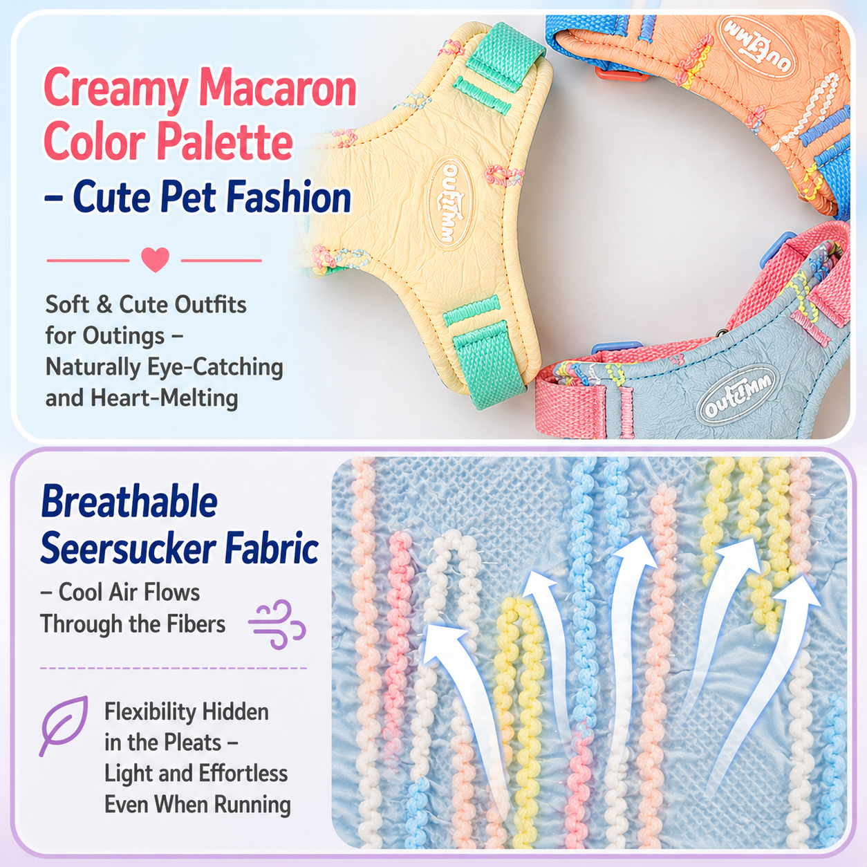 Macaron Pet Harness & Leash Set (Breathable & Adjustable)