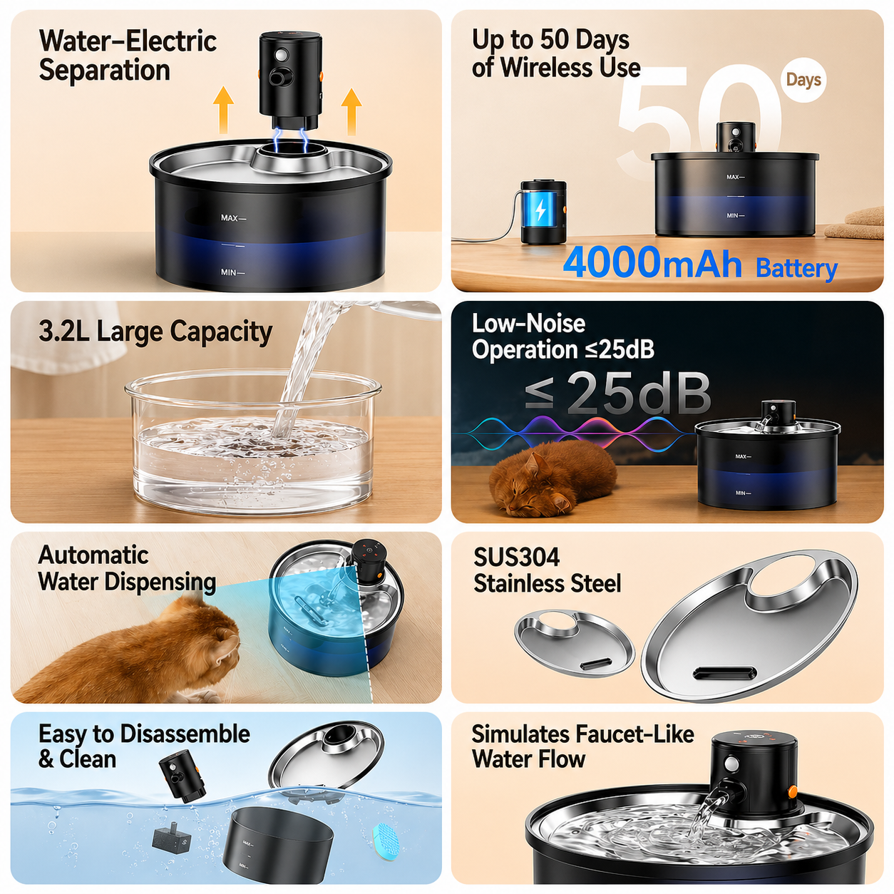 Wireless Cat Water Fountain 3.2L (Stainless Steel)