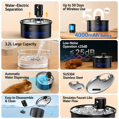 Wireless Cat Water Fountain 3.2L (Stainless Steel)