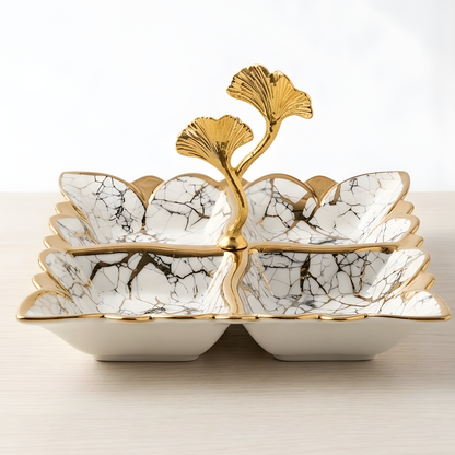 Luxury 4-Section Porcelain Serving Tray with Handle