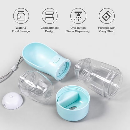 3-in-1 Portable Pet Travel Bottle (Water + Food + Waste Bag)