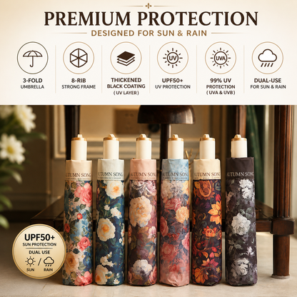 Autumn Song Premium Floral Automatic Umbrella (UV Protection, Windproof, Compact Design)