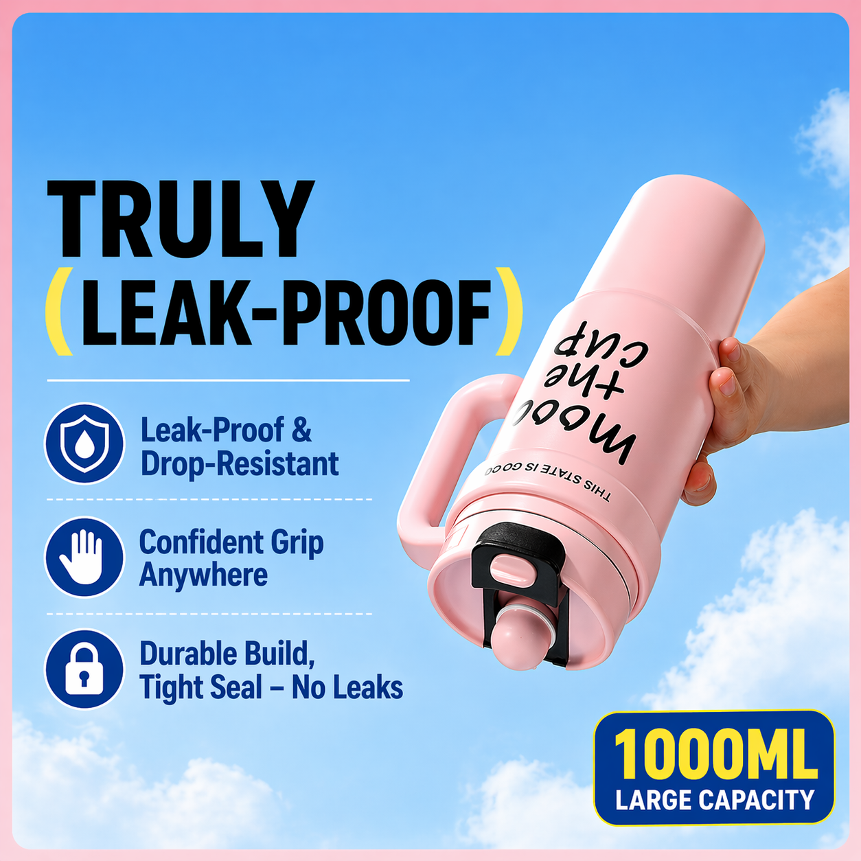 1000ML Leak-Proof Thermal Cup – Insulated Tumbler with Handle