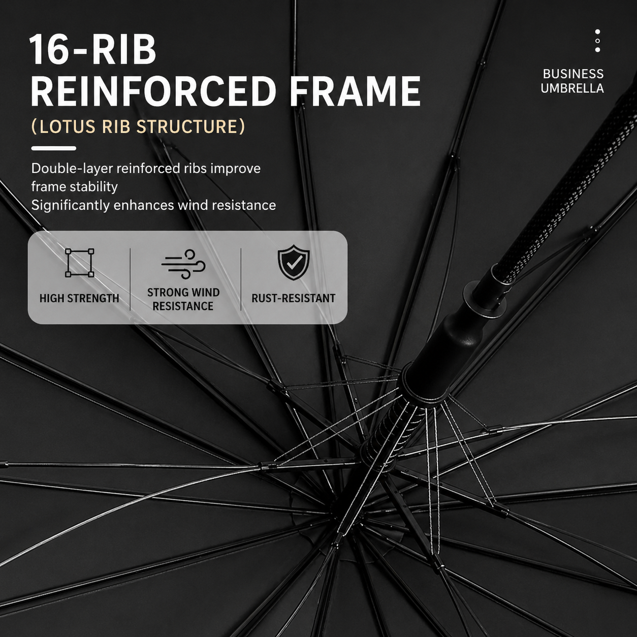 Premium 16 Rib Windproof Business Umbrella – Auto Open Waterproof Long Umbrella