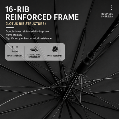 Premium 16 Rib Windproof Business Umbrella – Auto Open Waterproof Long Umbrella