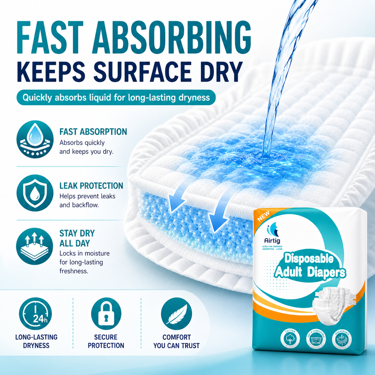 Ultra Thin Disposable Adult Diapers – Super Absorbent, Leak-Proof & Breathable (M/L/XL)