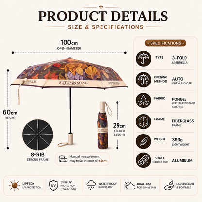 Autumn Song Premium Floral Automatic Umbrella (UV Protection, Windproof, Compact Design)