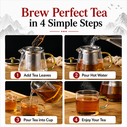 Octagonal Glass Teapot with Stainless Steel Infuser (750ML)