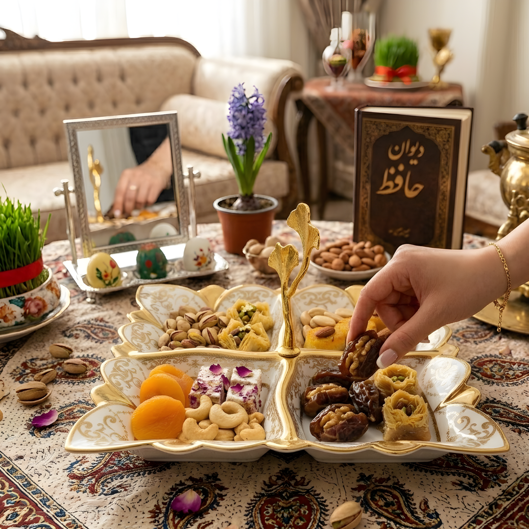 Luxury 4-Section Porcelain Serving Tray with Handle
