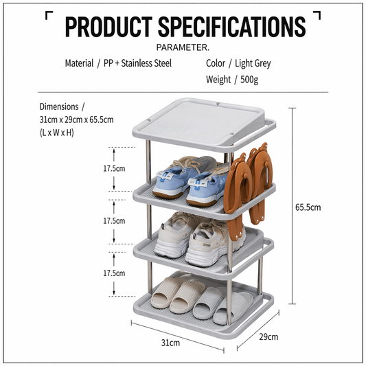 4-Tier Shoe Rack Organizer (Space Saving Storage Shelf)