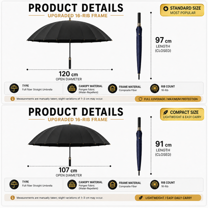Premium 16 Rib Windproof Business Umbrella – Auto Open Waterproof Long Umbrella
