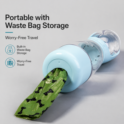 3-in-1 Portable Pet Travel Bottle (Water + Food + Waste Bag)