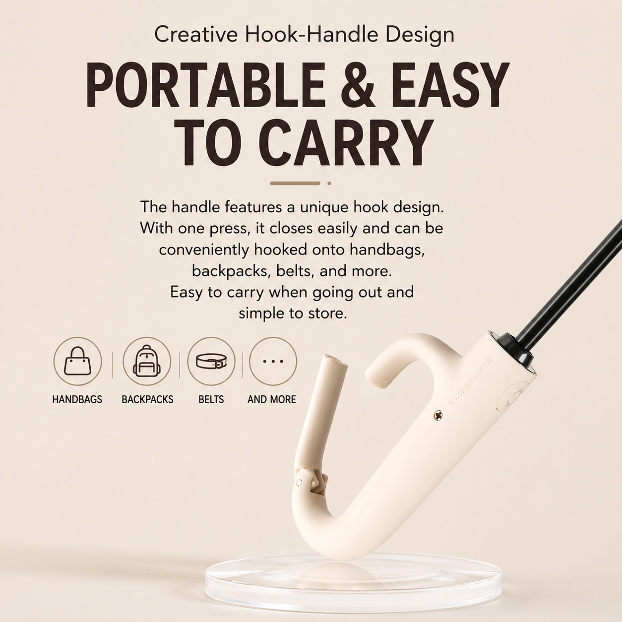 Automatic Hook Handle Umbrella – 125cm Windproof UV Protection Foldable Travel Umbrella