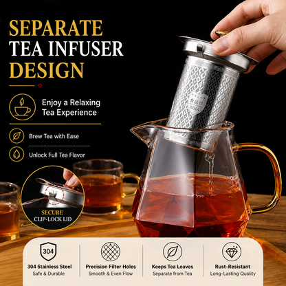 Octagonal Glass Teapot with Stainless Steel Infuser (750ML)