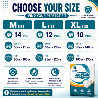 Ultra Thin Disposable Adult Diapers – Super Absorbent, Leak-Proof & Breathable (M/L/XL)