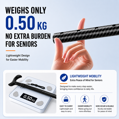 Ultra-Light Carbon Fiber Walking Cane with Quad Base & Adjustable Height