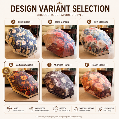 Autumn Song Premium Floral Automatic Umbrella (UV Protection, Windproof, Compact Design)