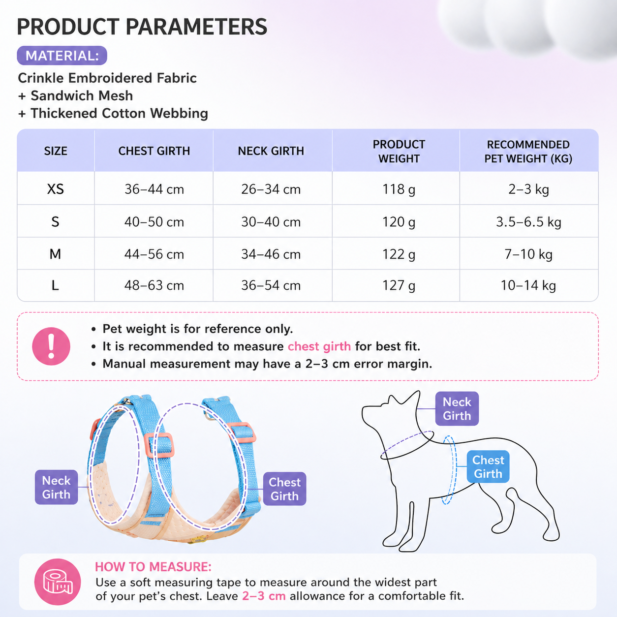Macaron Pet Harness & Leash Set (Breathable & Adjustable)
