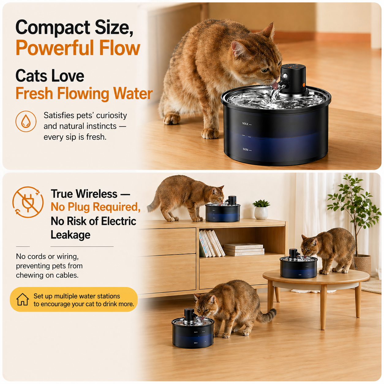 Wireless Cat Water Fountain 3.2L (Stainless Steel)