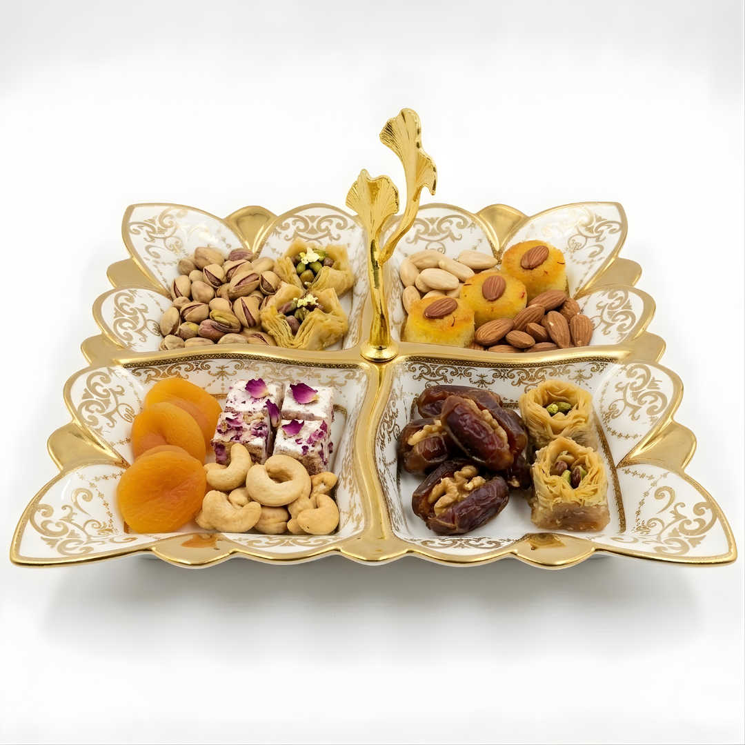 Luxury 4-Section Porcelain Serving Tray with Handle