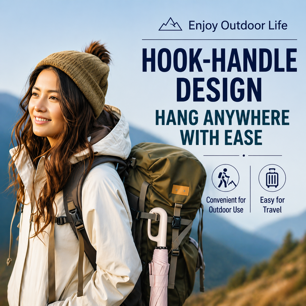 Automatic Hook Handle Umbrella – 125cm Windproof UV Protection Foldable Travel Umbrella