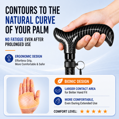 Ultra-Light Carbon Fiber Walking Cane with Quad Base & Adjustable Height