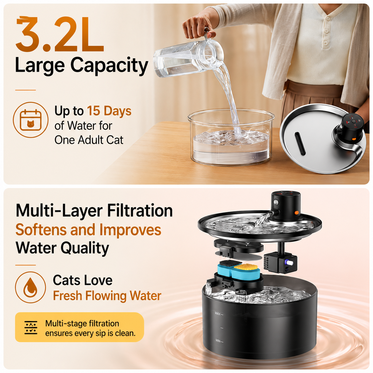 Wireless Cat Water Fountain 3.2L (Stainless Steel)