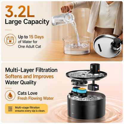 Wireless Cat Water Fountain 3.2L (Stainless Steel)