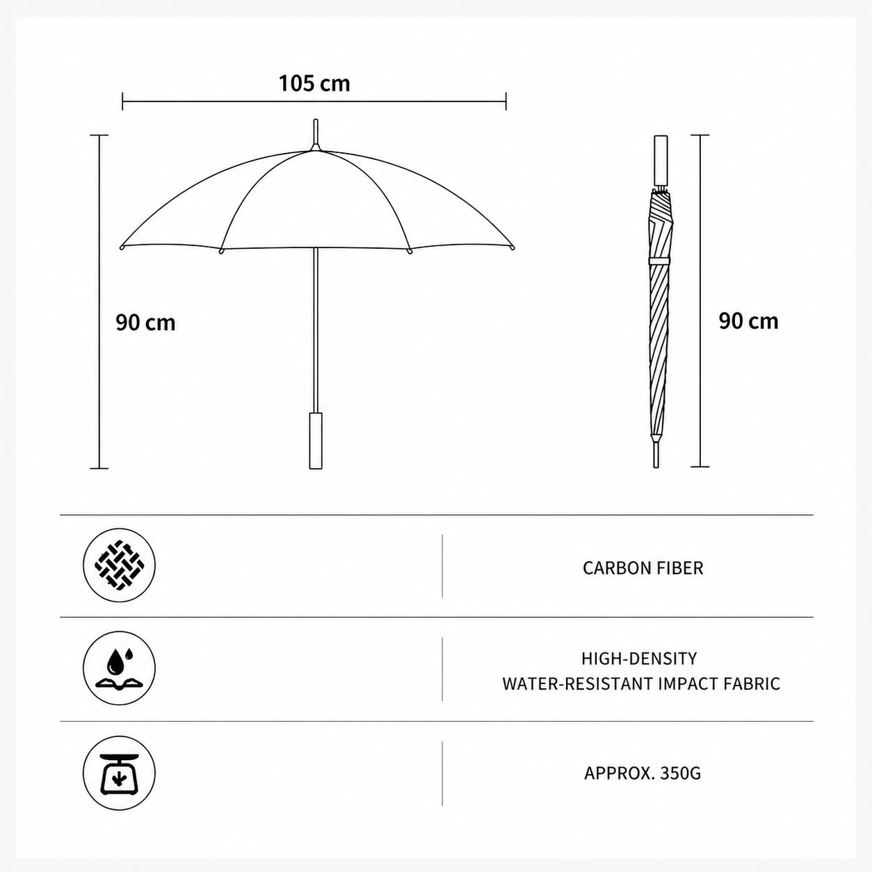 Carbon Fiber Lightweight Business Umbrella – Semi Auto Open & Windproof