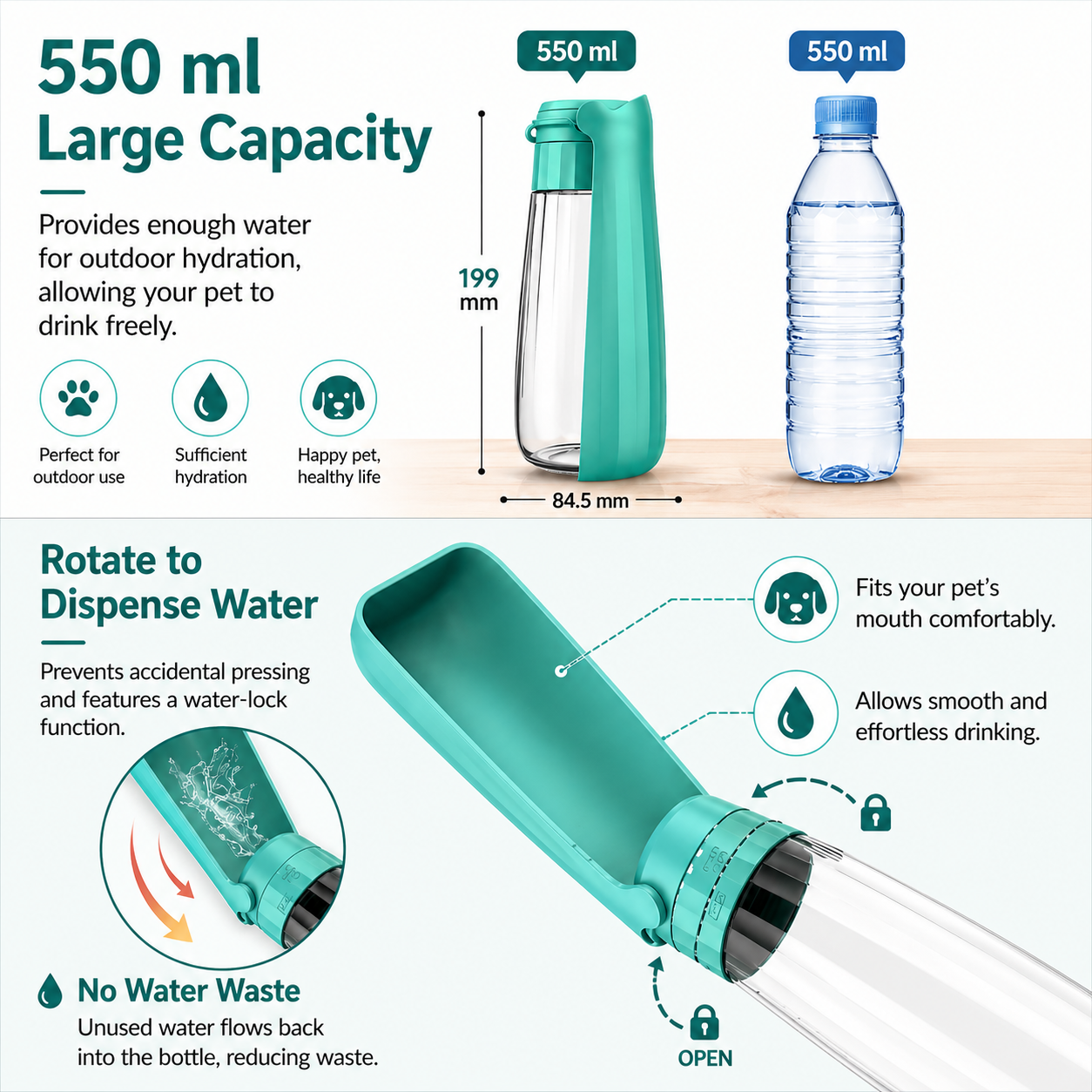 550ml Foldable Pet Water Bottle – Portable Leak-Proof Dog Travel Bottle