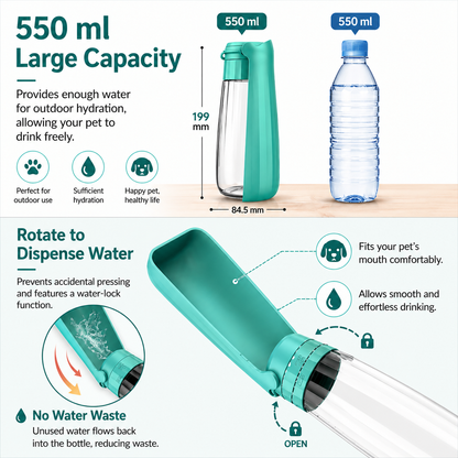 550ml Foldable Pet Water Bottle – Portable Leak-Proof Dog Travel Bottle