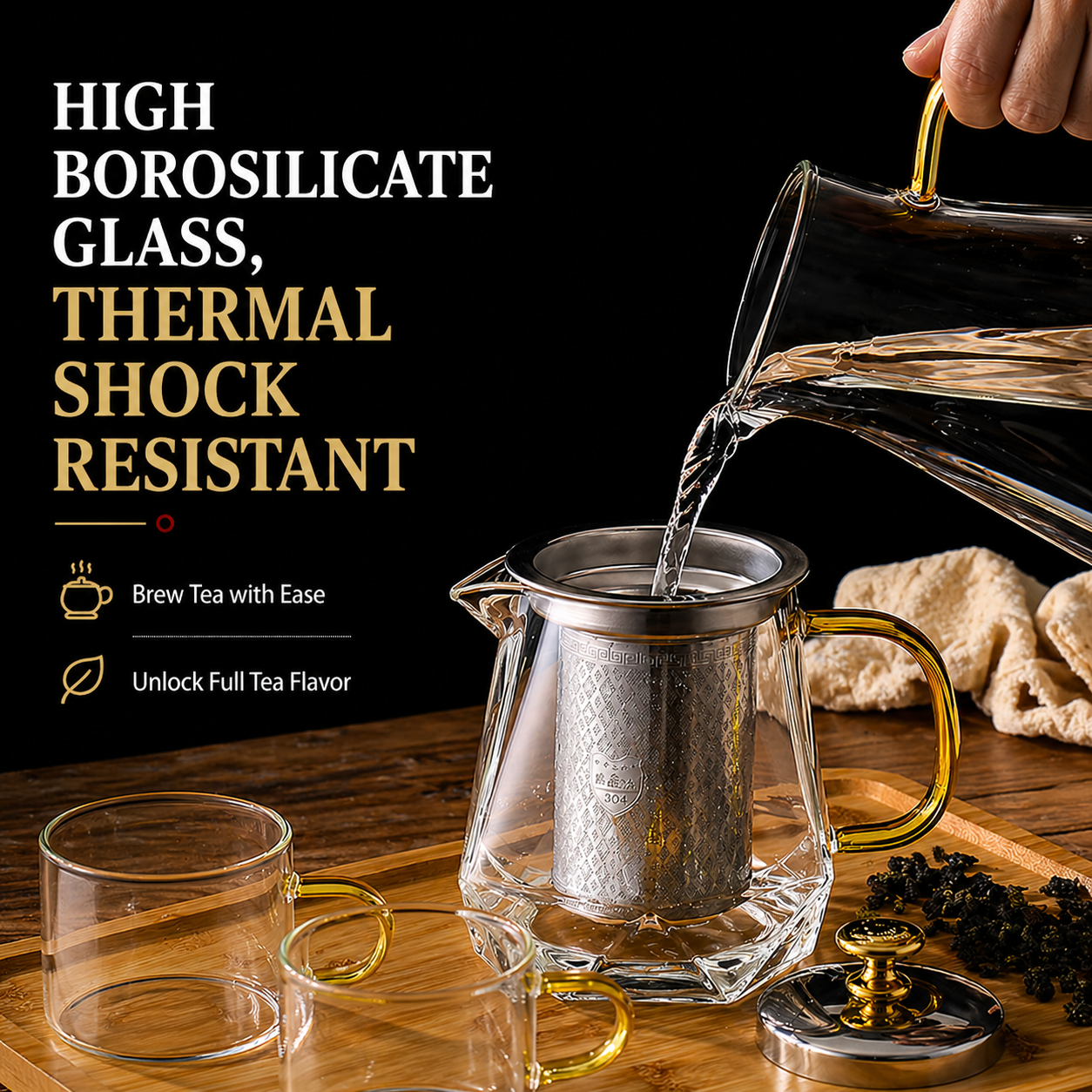 Octagonal Glass Teapot with Stainless Steel Infuser (750ML)