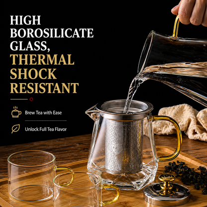 Octagonal Glass Teapot with Stainless Steel Infuser (750ML)