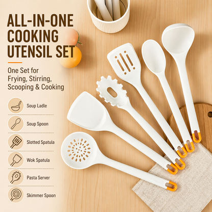 7pcs Silicone Kitchen Utensil Set – Heat Resistant & Non-Stick Safe