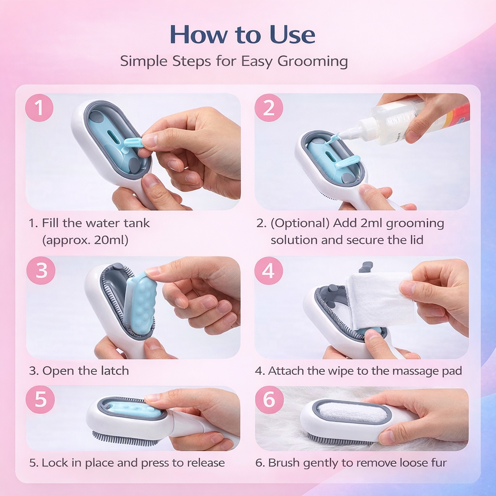 3-in-1 Pet Grooming Brush with Water Tank